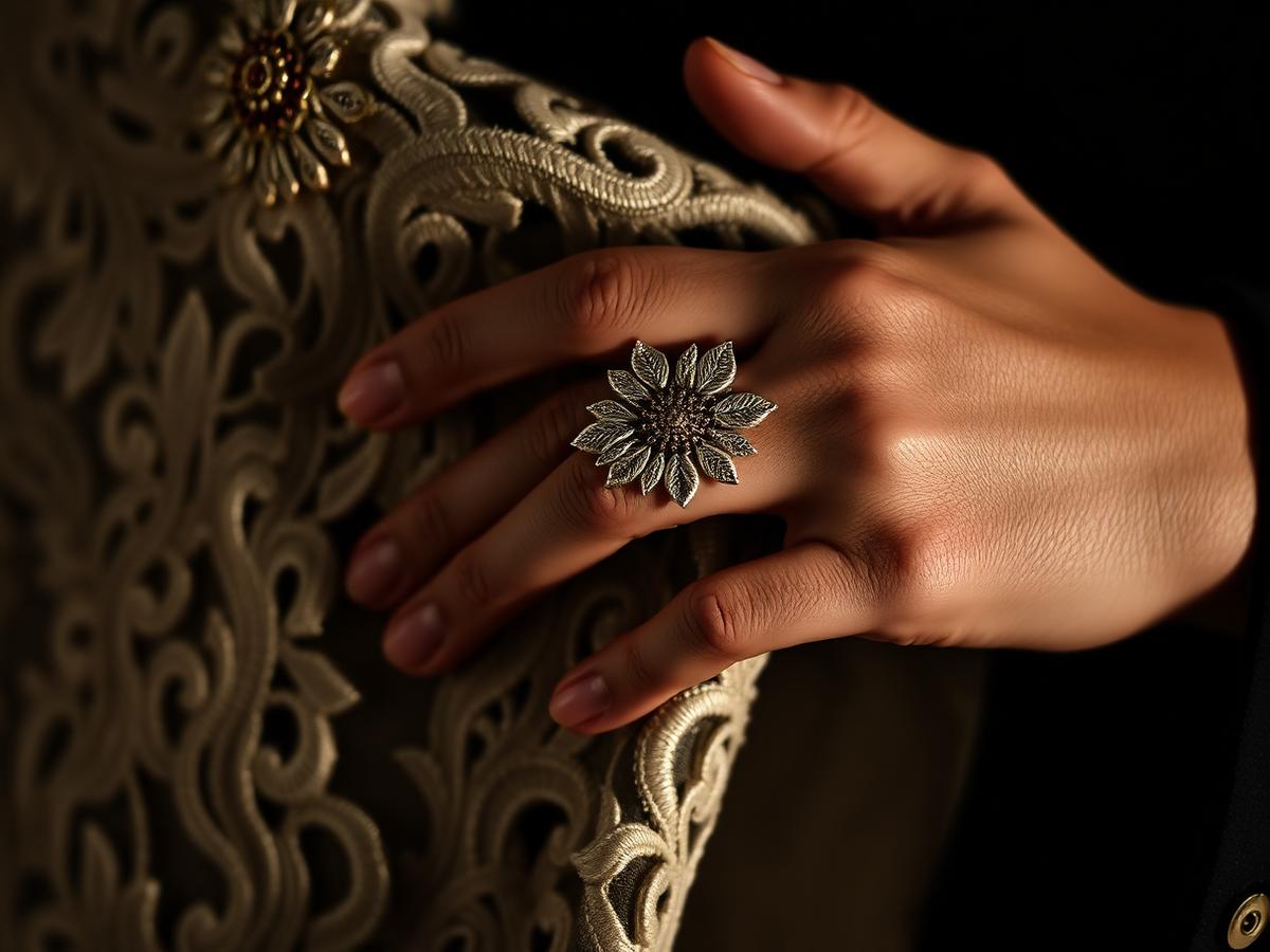 Textile and jewellery detail crop
